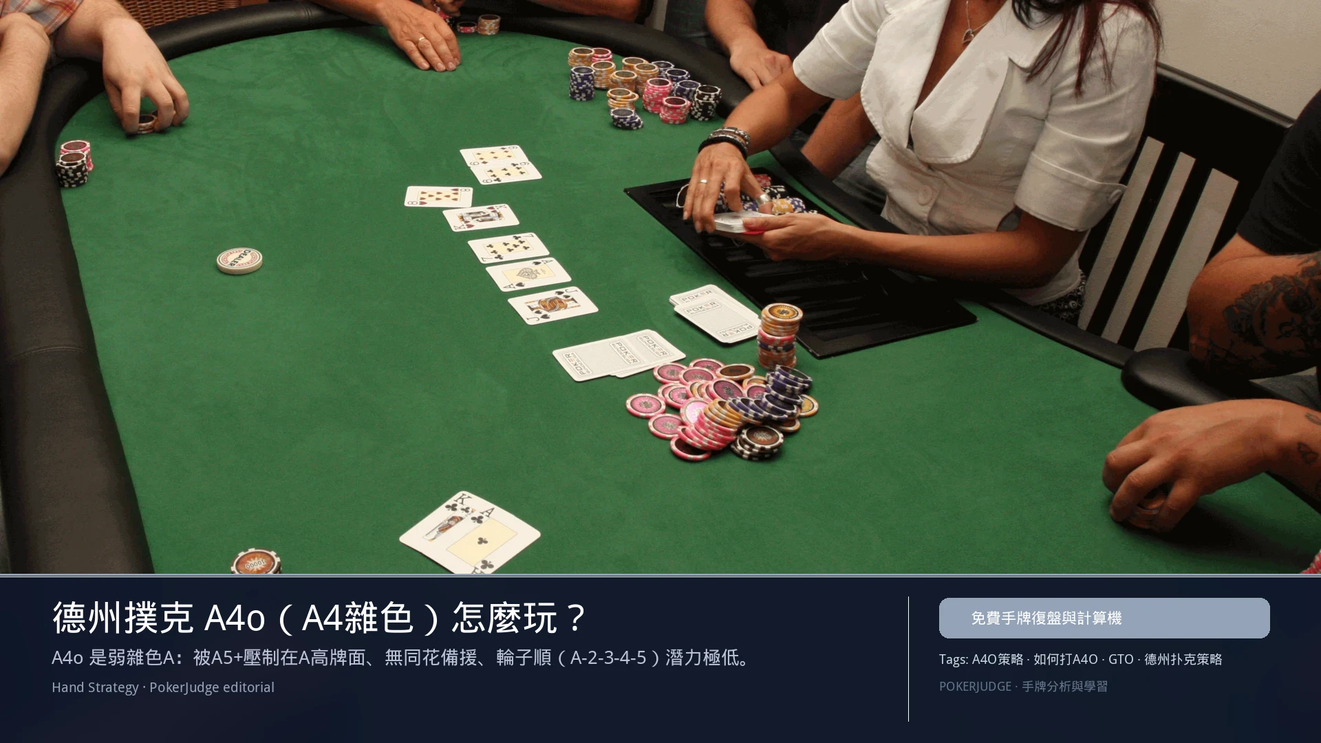 德州撲克 A4o(A4雜色)怎麼玩:6-max 開池、3-bet、大盲防守與翻後線路 | PokerJudge