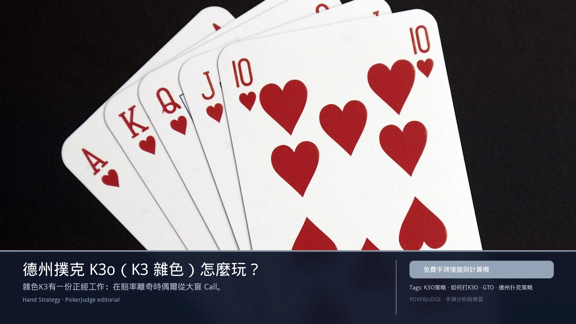 德州撲克 K3o（K3雜色）怎麼玩：6-max 開池、3-bet、大盲防守與翻後線路 | PokerJudge