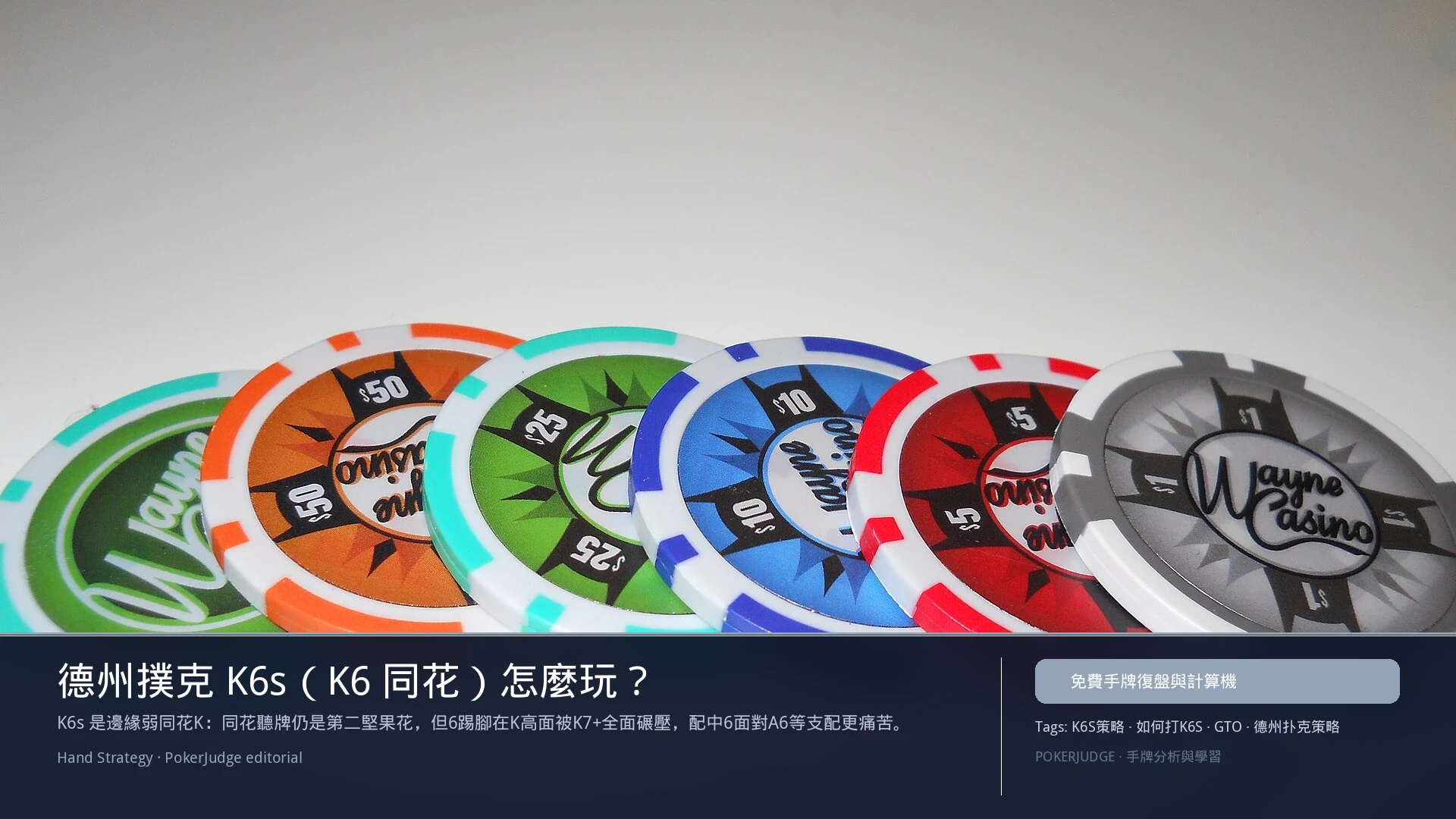 德州撲克 K6s(K6同花)怎麼玩:6-max 開池、3-bet、大盲防守與翻後線路 | PokerJudge