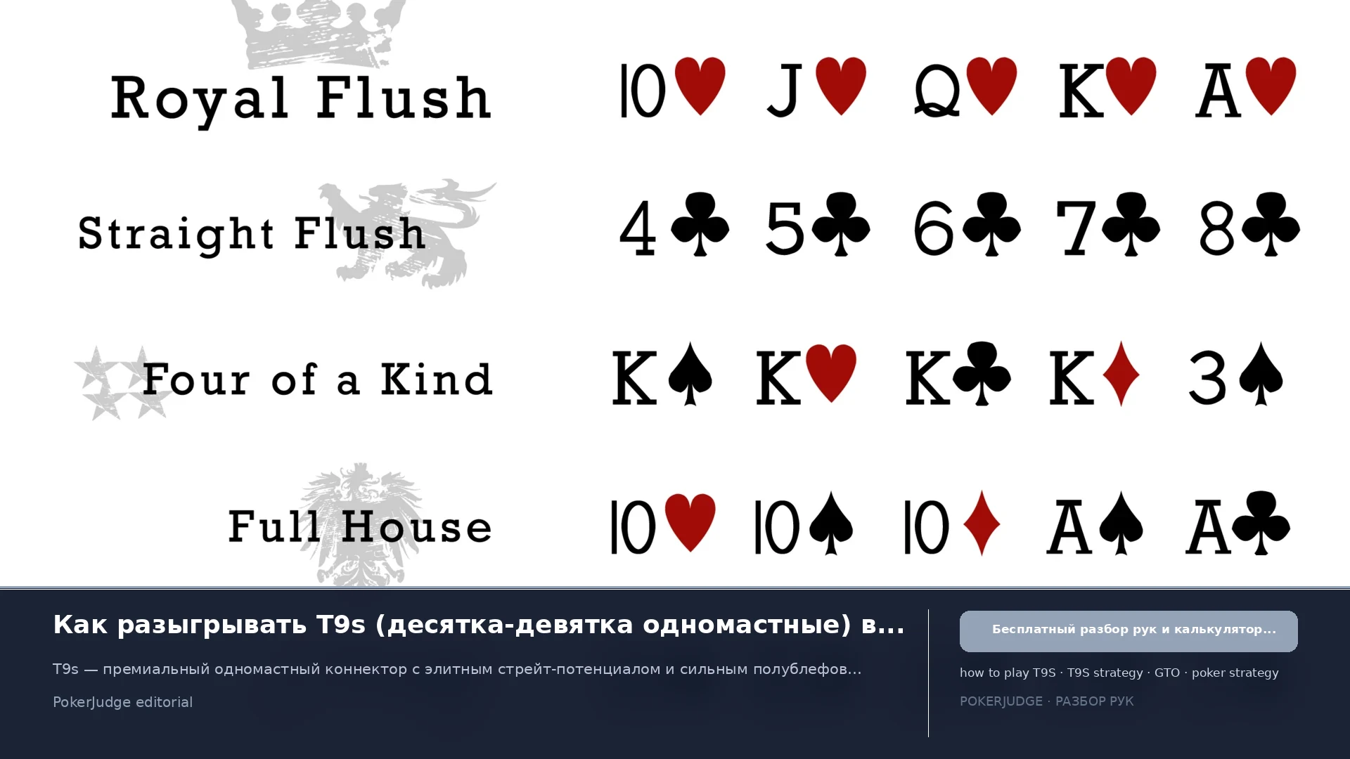 Как играть T9s (T9 suited) в Texas Hold'em | PokerJudge